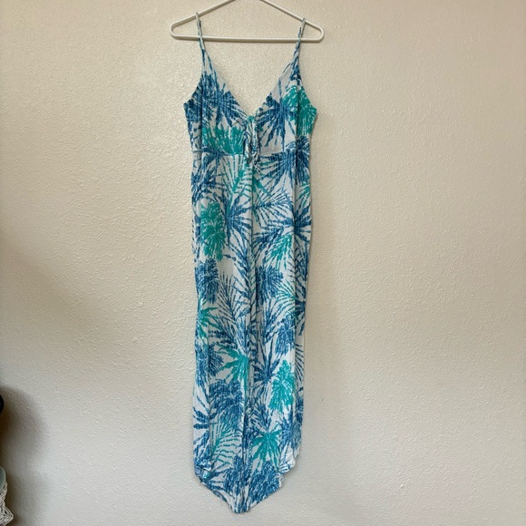J. Valdi Blue & White Tropical Printed Tie Front with a Cutout Cropped Jumpsuit - Picture 1 of 11